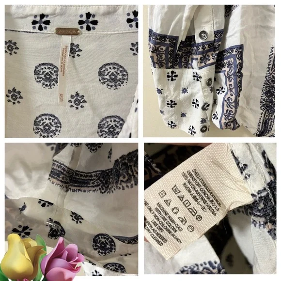 Free People Voile Little Secrets Shirt in a white and blue bandana print size XS - Picture 4 of 5